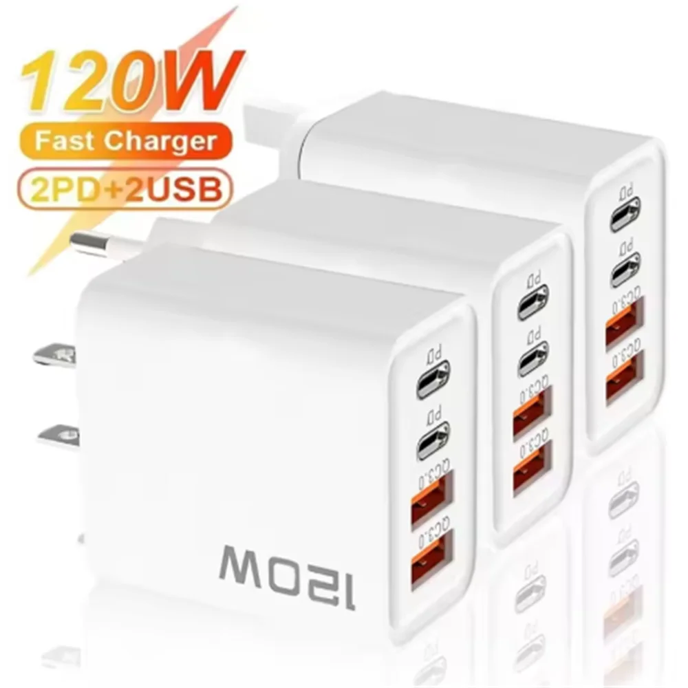 

120 Вт с несколькими портами зарядки, быстрое зарядное устройство USB, адаптер для быстрой зарядки PD для Xiaomi iPhone Oneplus Huawei Samsung POCO