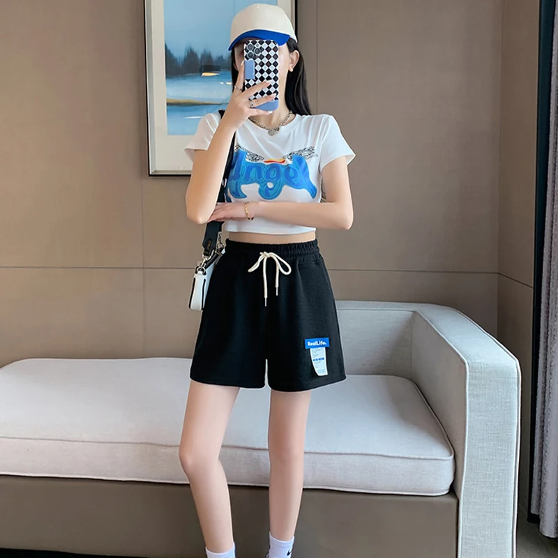 Fashion High Waist Waffle Sports Casual Wide Leg Shorts For Women