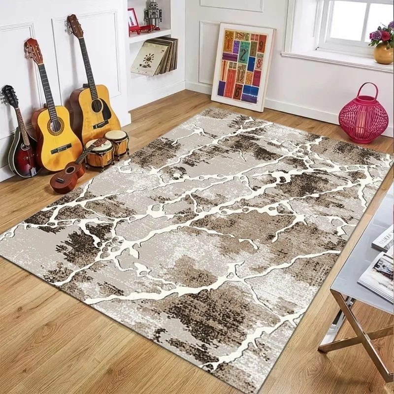 Golden Marble Texture Area Rug, Abstract Vein Printed Floor Carpet, Modern Indoor Decor Rug