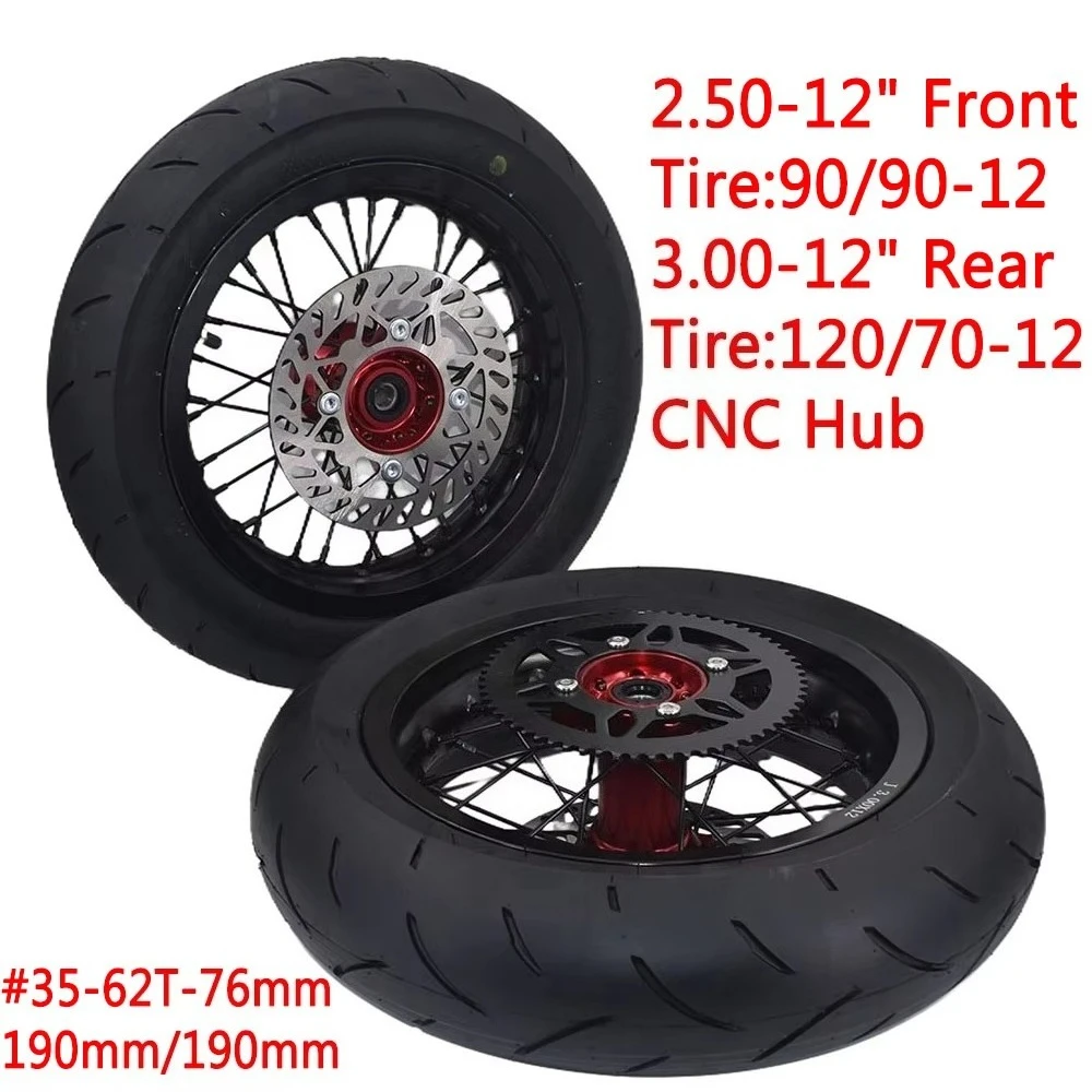 12 Inch Super Motor Wheel 2.50-12 Front Rim With 90/90-12 Road Tire and 3.00-12
