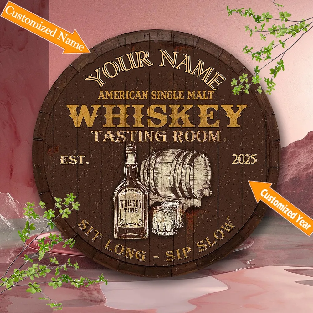 CIFbuy [2D Flat] Custom Round Whiskey Tasting Room Metal Sign,Personalized Vintage Aluminum Wall Decor (Only For Decoration)