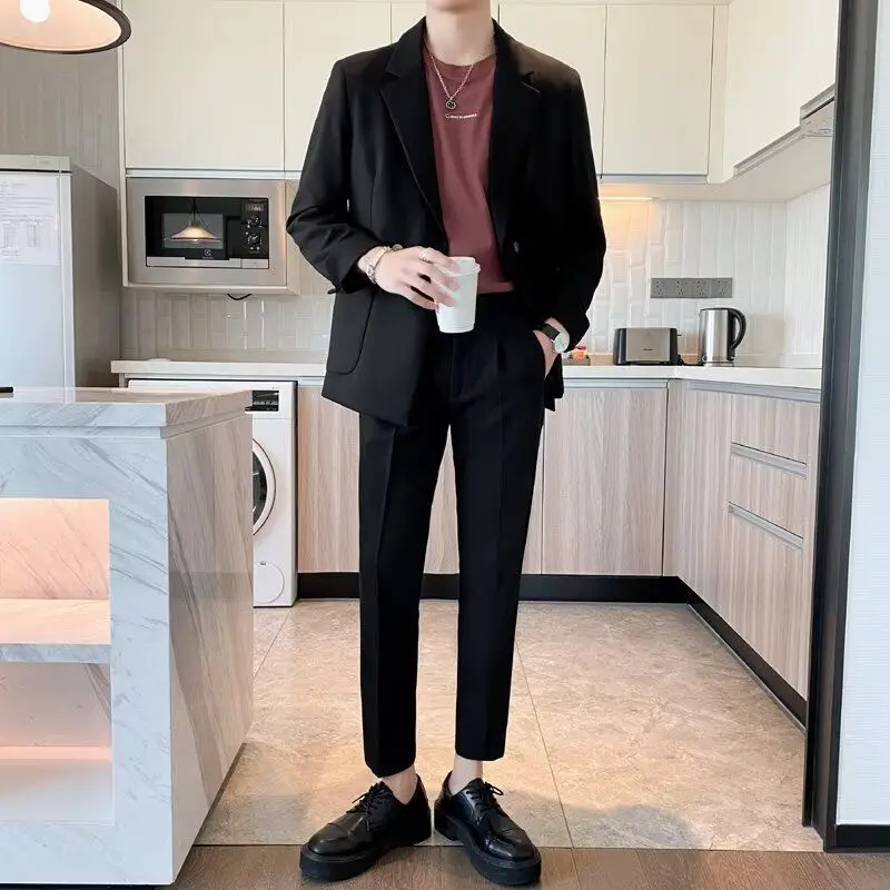 

Casual Sle Men's Suiting Set Light Maturi Trend Spring Autumn Long Sve Pants Lightweight Dra Simple Design