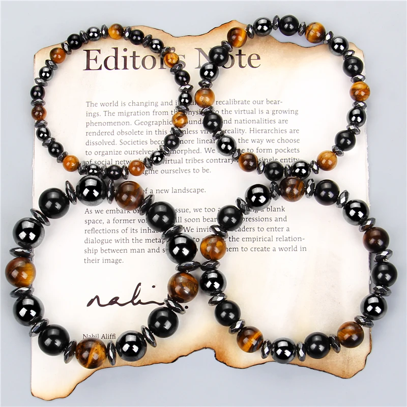 Black Hematite Bracelet Tiger Eye Stone Beads Bracelets For Women Men Weight Loss Health Care Magnetic Soul Protection Jewelry