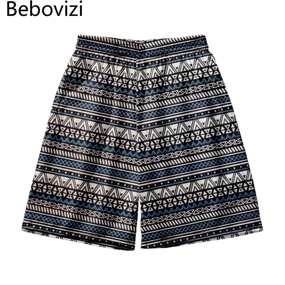 

Summer Style Geometry Print Male Streetwear Beach Shorts Casual Loose Men Women Anime Elastic Waist Black Shorts Plus Size 6XL