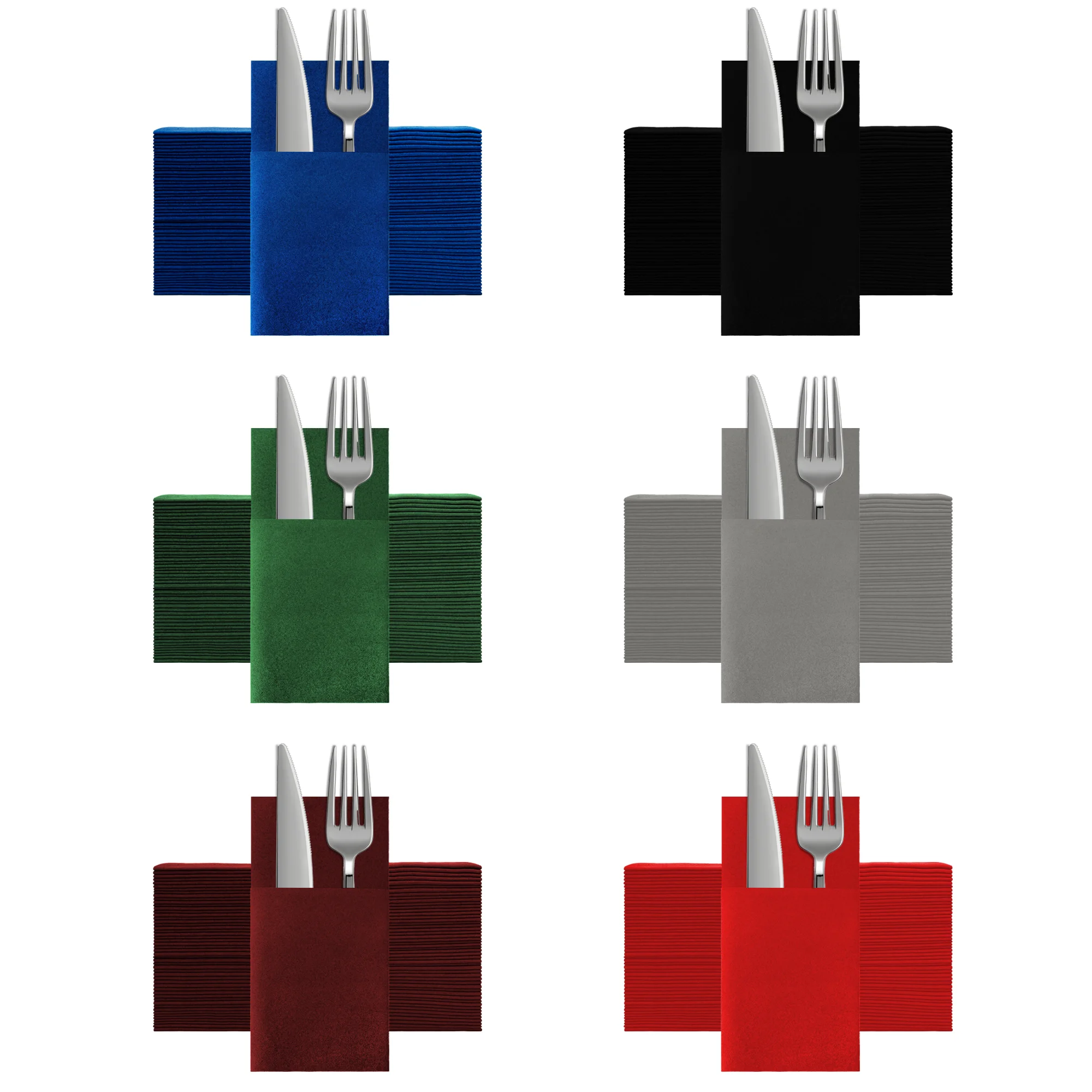 Jednorazowe, wbudowane sztućce kieszonkowe, 15,75 x 15,75 cala, 25/50 karatów, kolorowe, wstępnie złożone na sztućce, eleganckie, ślubne, imprezowe, imprezowe