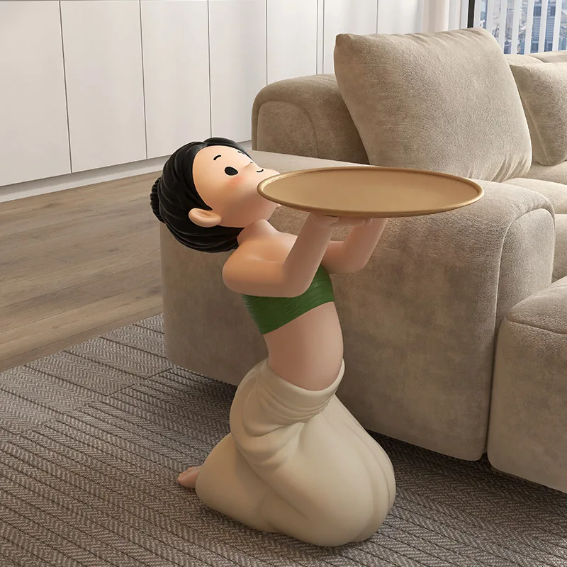 

Creative Living Room Side Table Small Coffee Table Nordic Bedroom Bedside Table Home Floor Decoration Large Cartoon Girl Statue