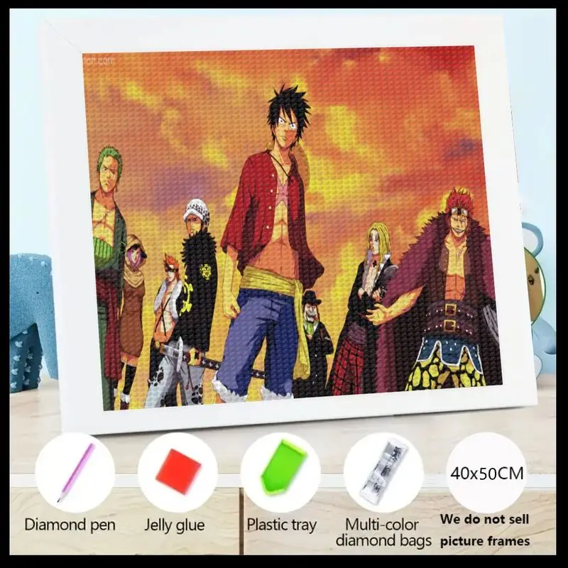 

1PC 5D Diamond Painting Kit, DIY Full Drill Anime One Piece Luffy & Straw Hat Pirates Art Craft Set, Crystal Rhinestone Gem Pain