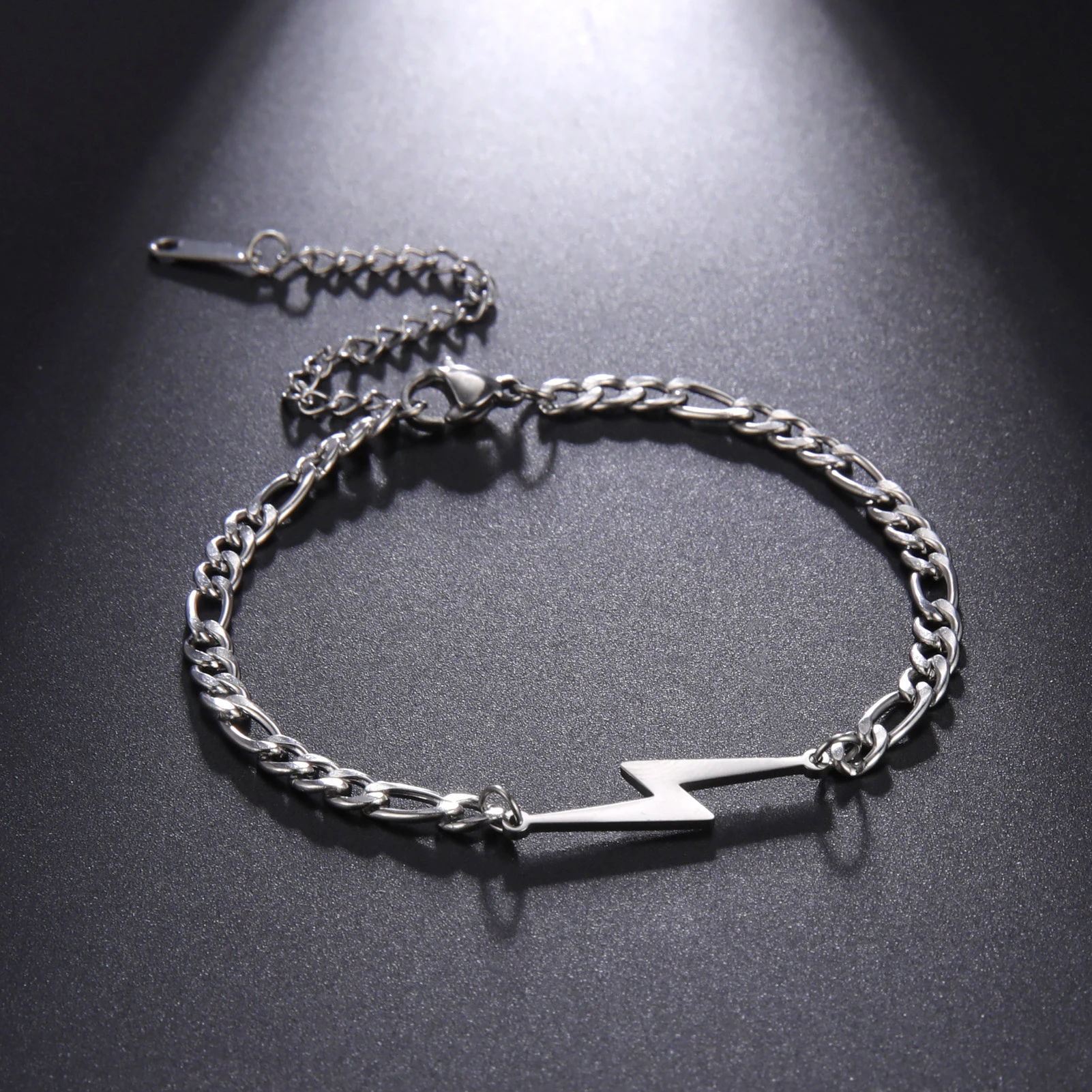 Lightning Pendant Bracelet Stainless Steel Figaro Chain Bracelet for Women Men Fashion Charm Jewelry for Couple Party Gift