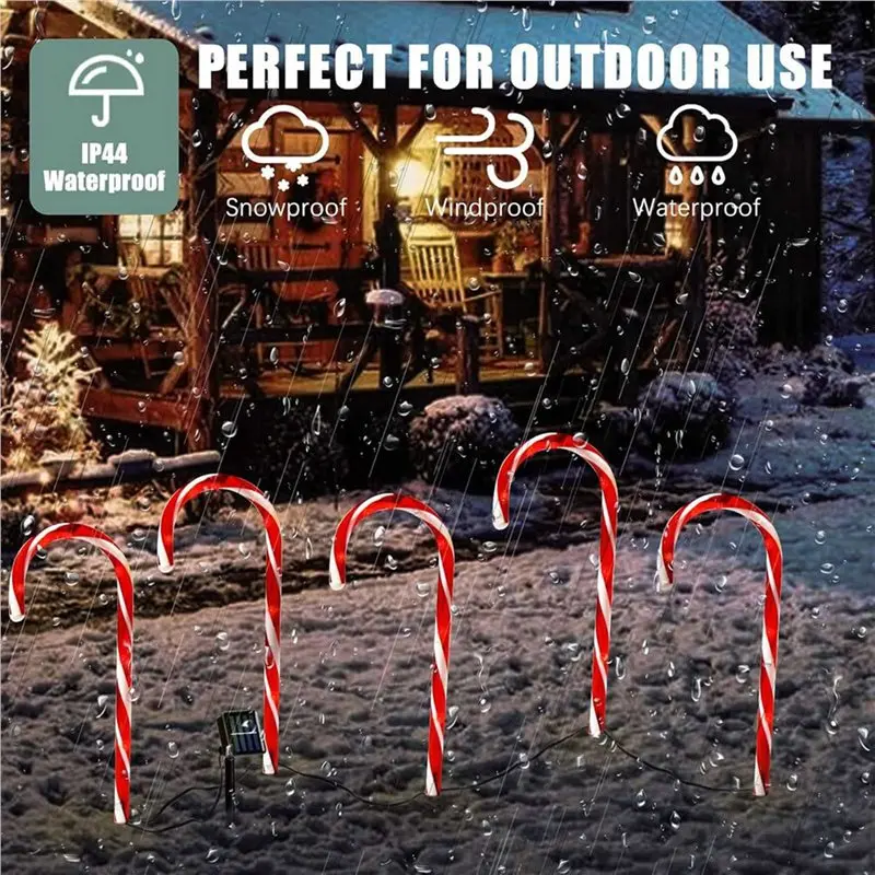 AT02-2X Solar Christmas Candy Cane Lights, Outdoor Christmas Decorations, Waterproof Pathway Lights, Garden Lights