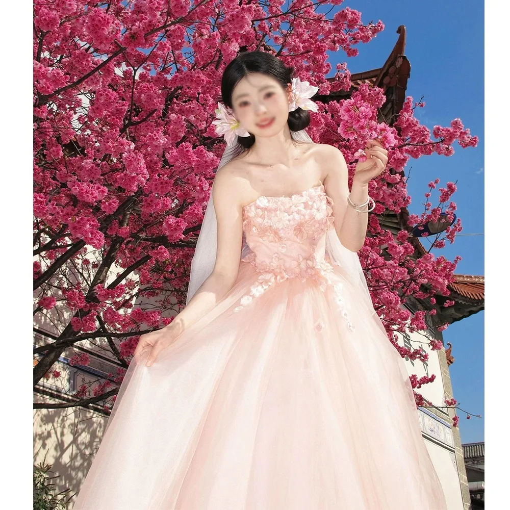 

Pink Strapl Evening Gown Women's New 2026 High-End Princ Fairy T Wedding Birthday Adult Ceremony Ball Gown Dr