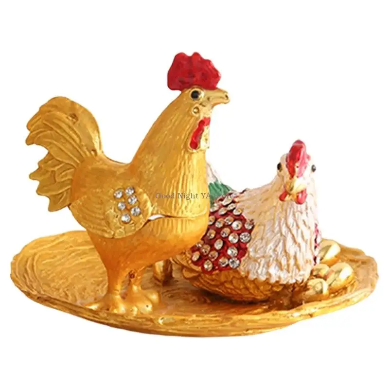 Unique Small Accessory Case Rooster Decorative Storage Box Alloy Texture