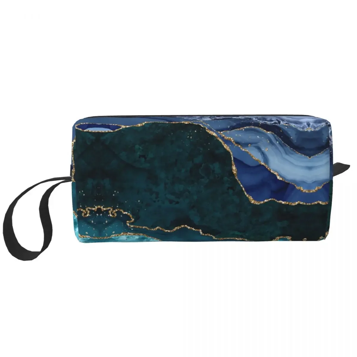 Natural Teal And Indigo Tone Geode Agate Slices Toiletry Bag Portable Cosmetic Makeup Organizer Beauty Storage Dopp Kit Box