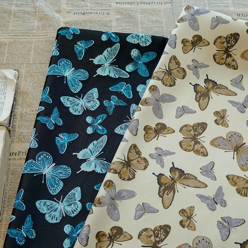 New Butterfly Yarn Dyed Jacquard Fabric Elegant Dress Shirts Shoulder Bag Luggage Decorative Sewing Fabric By Half Meter