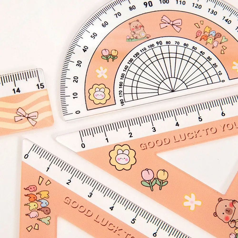 

4pcs/set Creative Acrylic Capybara Set of Rulers Office Supplies Cute Cartoon Soft Ruler Set Drawing Tools Straight Ruler