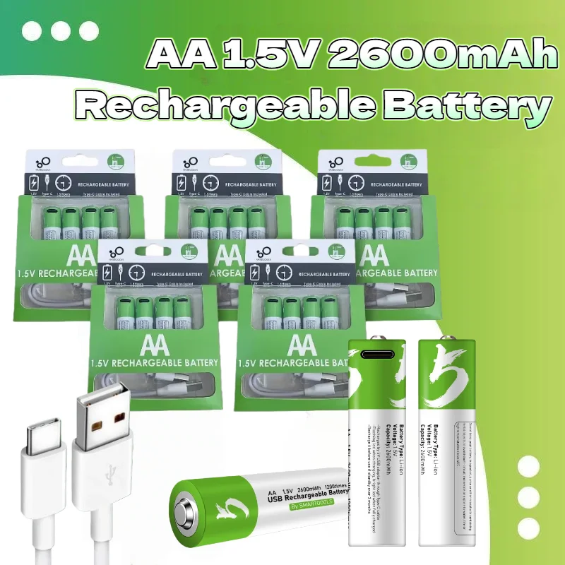 

Fast Charging 1.5V AA Lithium-Ion Battery with 3800mAh Capacity, USB Rechargeable Lithium USB Battery for Toy and Keyboard