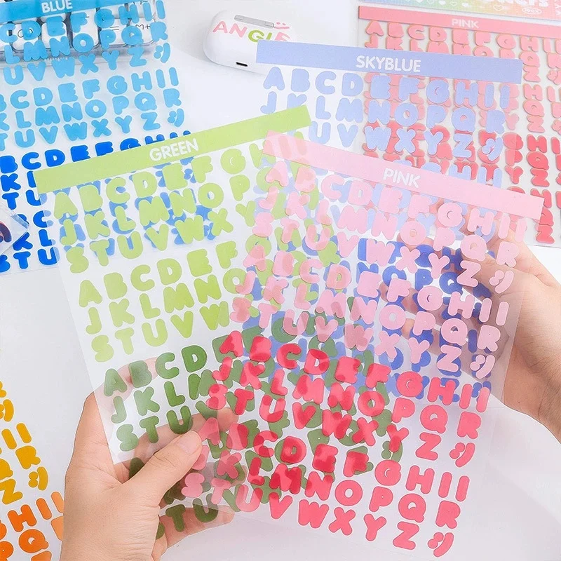 

8 листов ярких наклеек с алфавитом из ПЭТ-пленки, красочные наклейки с английскими буквами для ведения дневников, скрапбукинга и рукоделия.