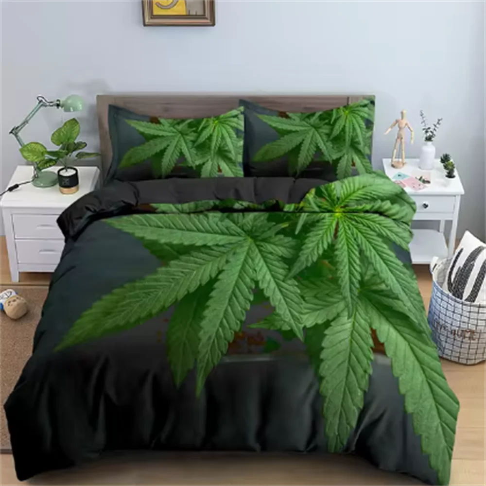 Green Nature Weed Leaves Luxury Bedding Set 2/3Pcs Adult Duvet Cover Set Single Double King Queen Size Polyester Quilt Cover