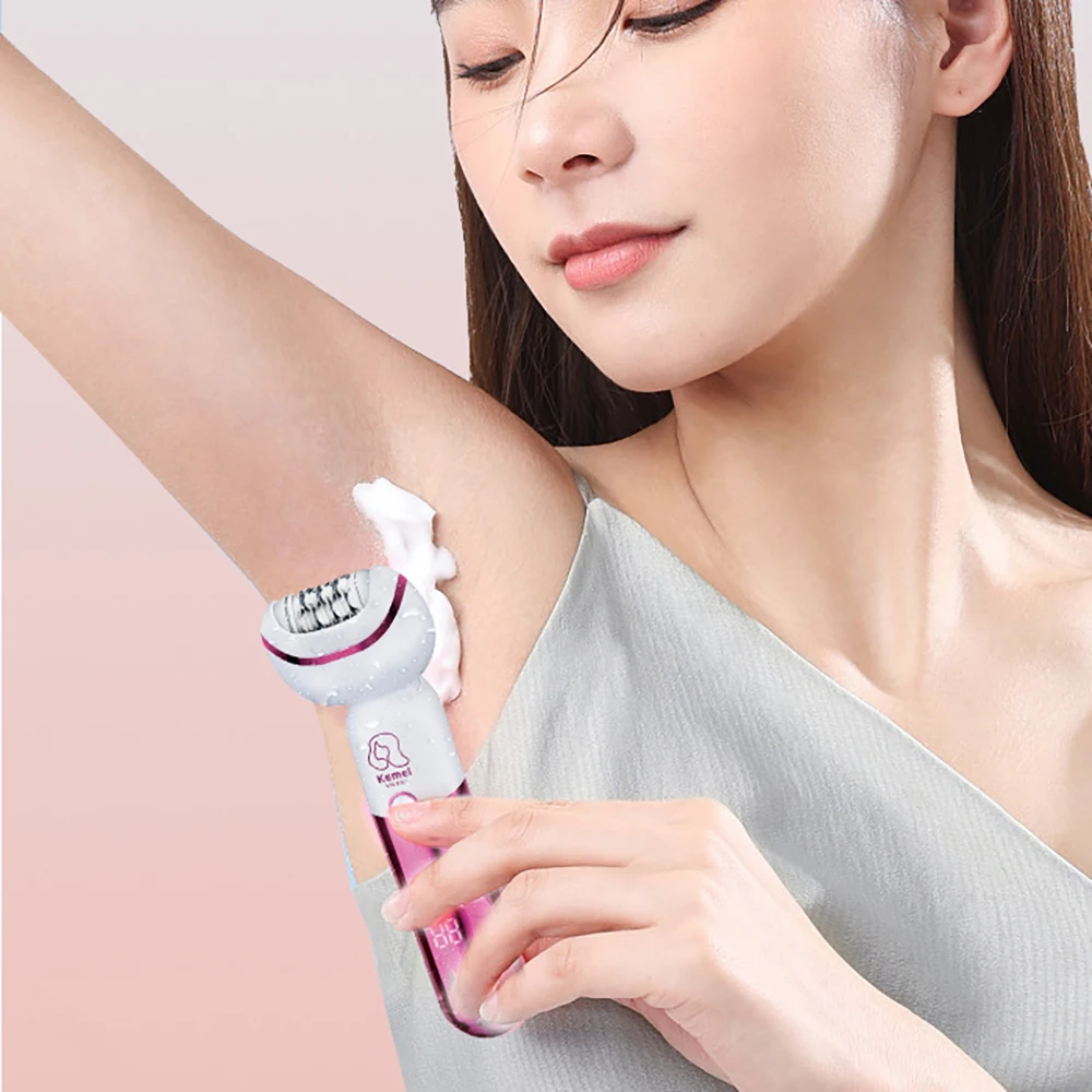 Kemei 5-IN-1 Rechargeable Hair Removal Legs Arms Armpit Bikini Shaver Callus Remover Massage Facial Cleaning Epilator for Women