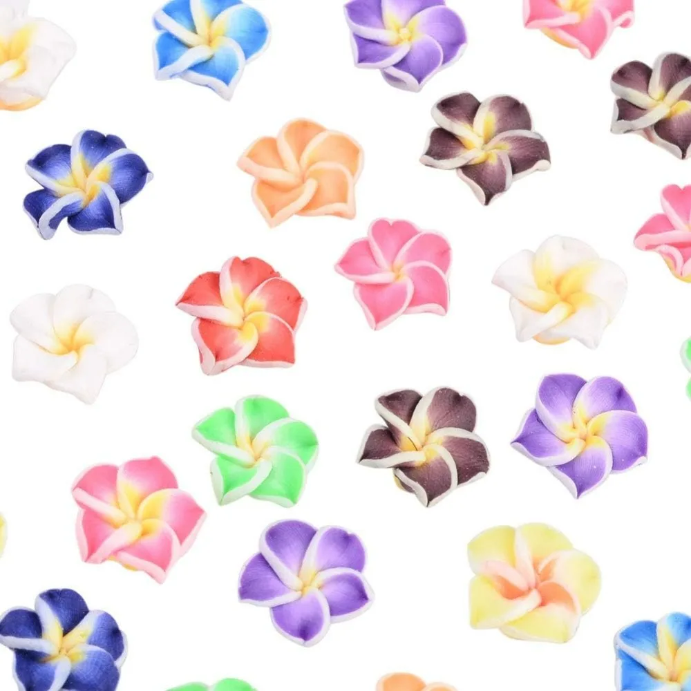 

200pcs Assorted Colors Handmade Polymer Clay Plumeria Flower Beads 12x8mm 3D Plumeria Flower Spacer Loose Beads for Earrinf