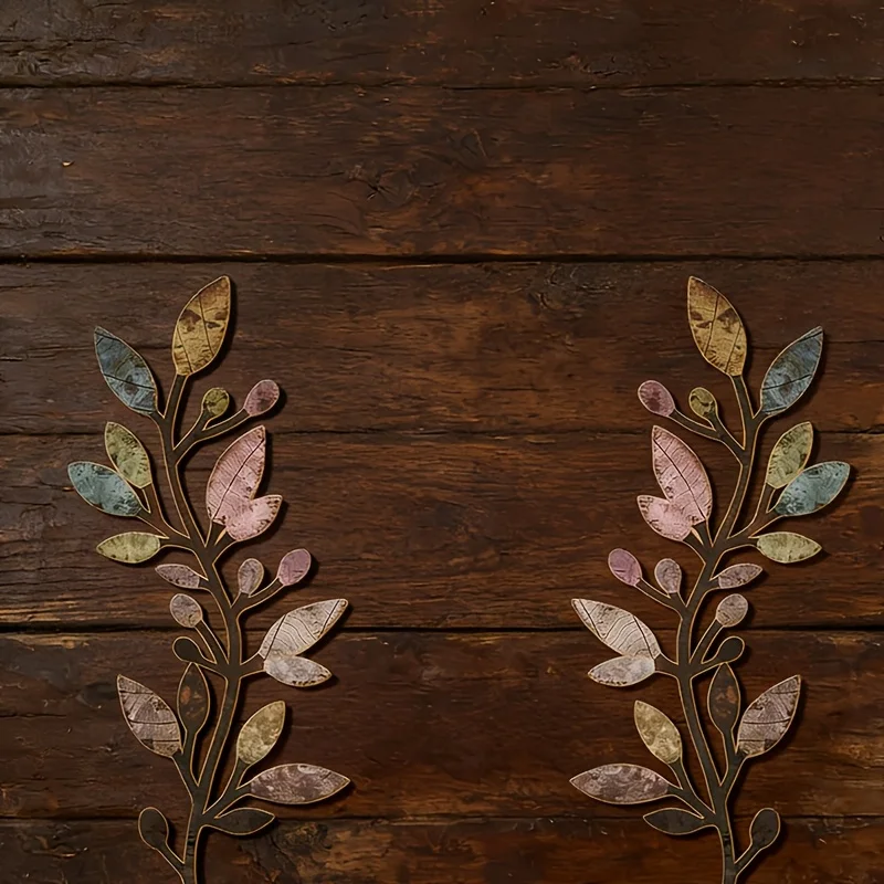 2D Boho Leaf 2pcs Metal Wall Art - Vibrant Olive Branch Sculpture for Indoor/Outdoor Home Deco