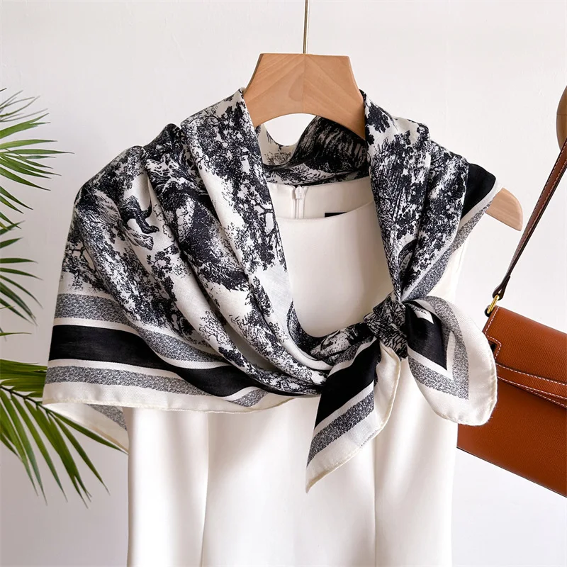 

2025 Print Fashion 90x90cm Printed Women Scarf Pashmina Silk Scarf Square Shawl Decorative Headband Neck Luxury Design Bandana