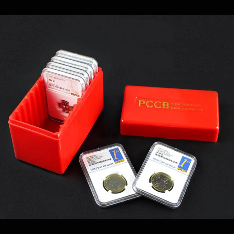 Red Coins Holder Storage Slab Boxes Display Capsule Collection for 10 Certified Graded PCGS NGC Slab Coin High-Quality