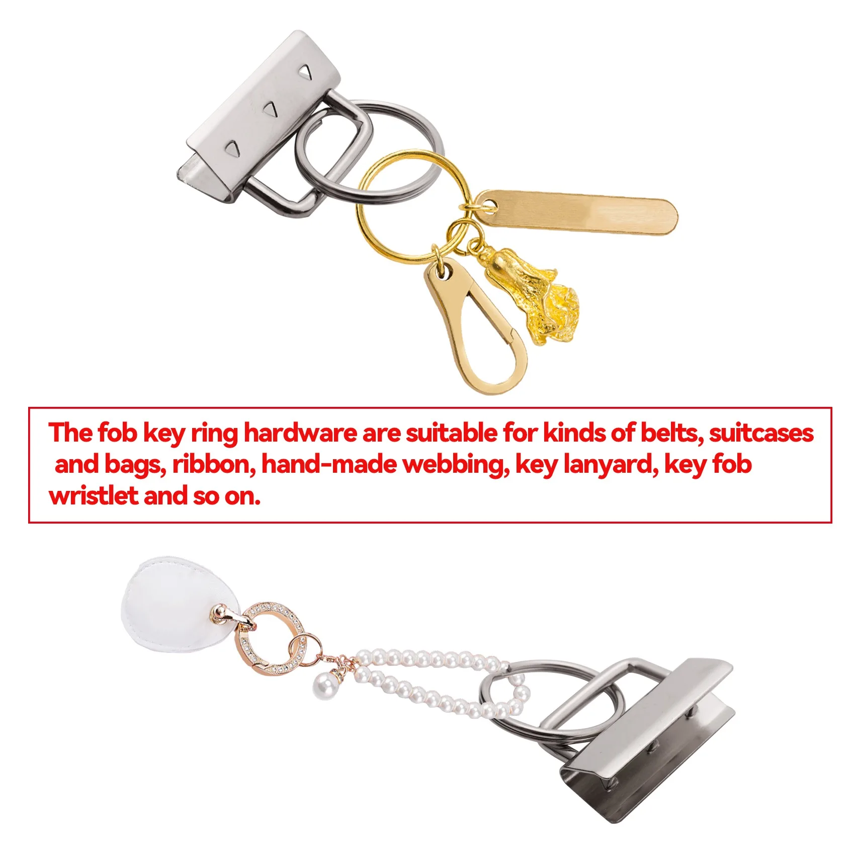 

50Pcs Key Fob Hardware With Split Rings Set Tail Clips For Wristlet Clamp Lanyard Keychain DIY Tool With Ring