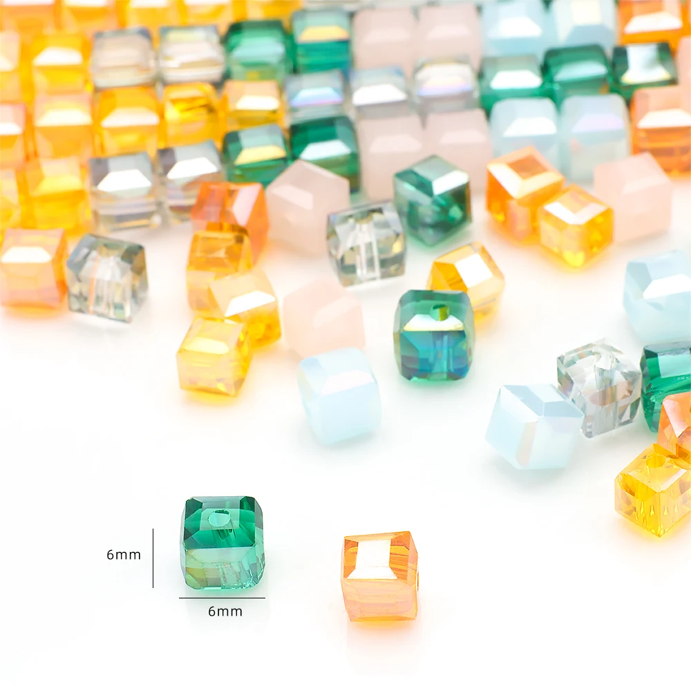 36Pcs 6mm Faceted Square Crystal Glass Cube Beads Loose DIY Jewelry Making Charms Bracelets Crafts Accessories