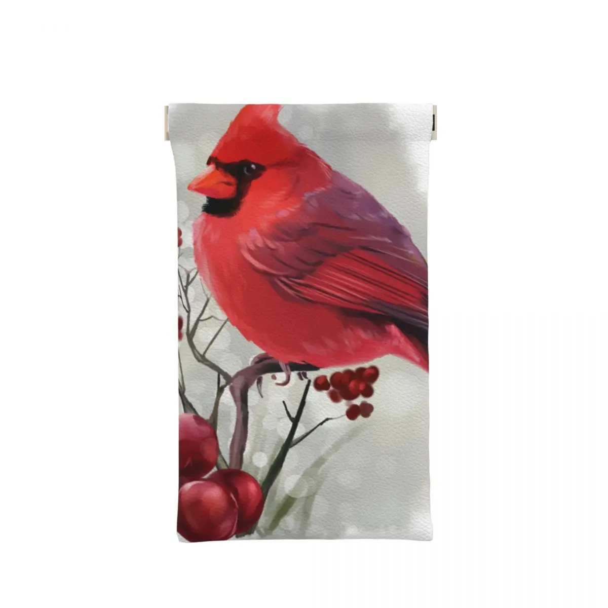 Eyeglasses Pouch Winter Bird Cardinal Sitting On Branch Illustration Portable Squeeze Glasses Case Bag