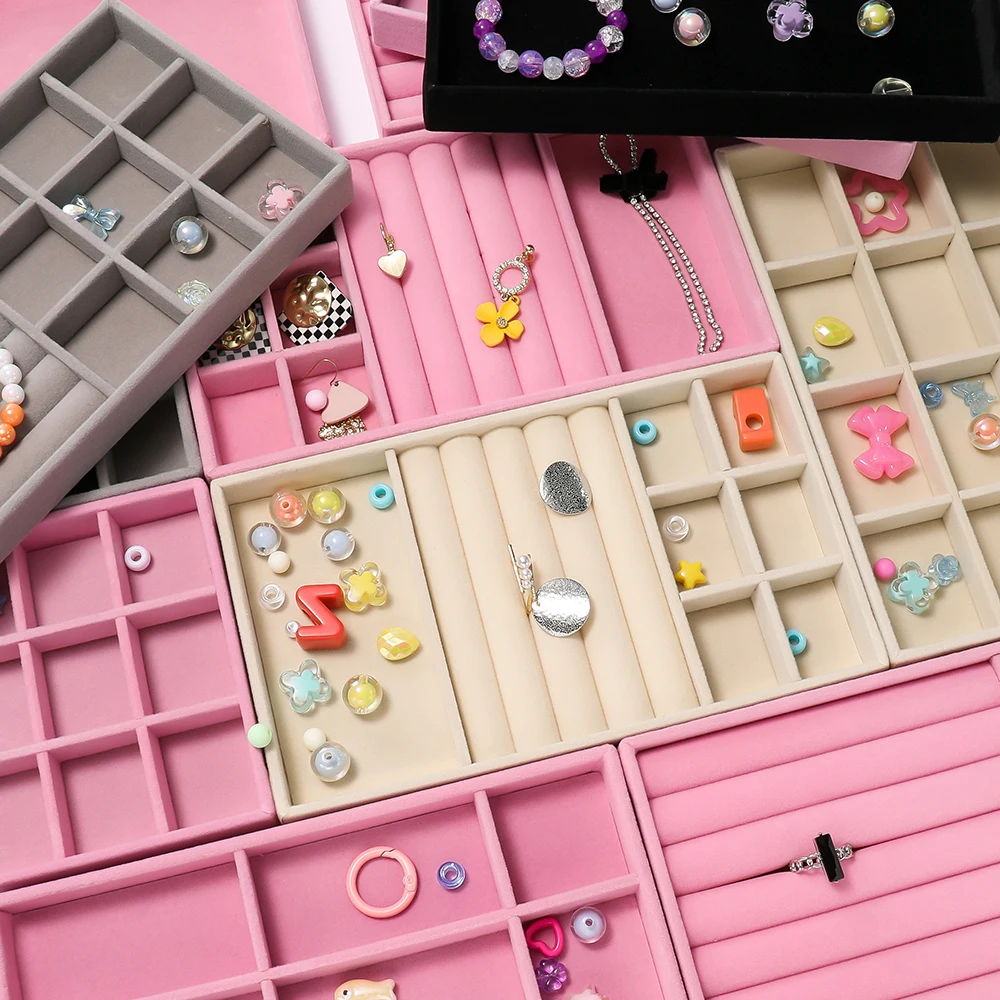 

1pc Velvet Jewelry Tray Display Case Holder Portable Ring Earrings Necklace Box for Jewelry Craft Display Storage