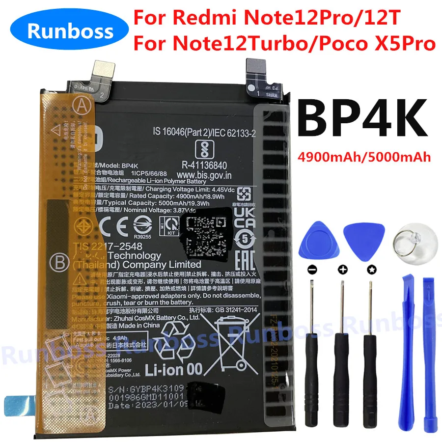 New BP4K 5000mAh Battery For Xiaomi Redmi Note 12 Pro 12Pro / Note 12T Turbo / POCO F5 / Poco X5 Pro X5Pro 5G Phone Battery