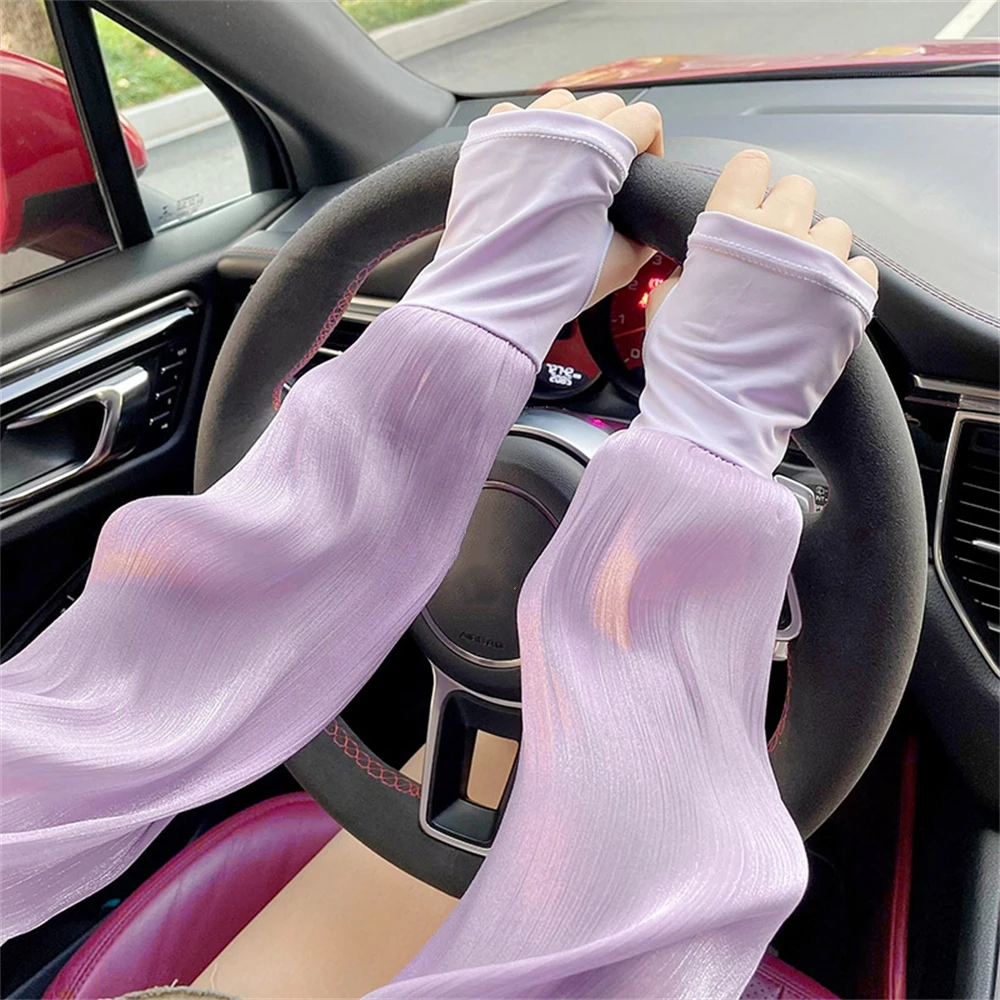 New Ice Silk Long Sleeves Sunscreen Loose Arm Sleeves UV Sun Protection Summer Women Gloves Outdoor Cycling Golf Cool Arm Cover