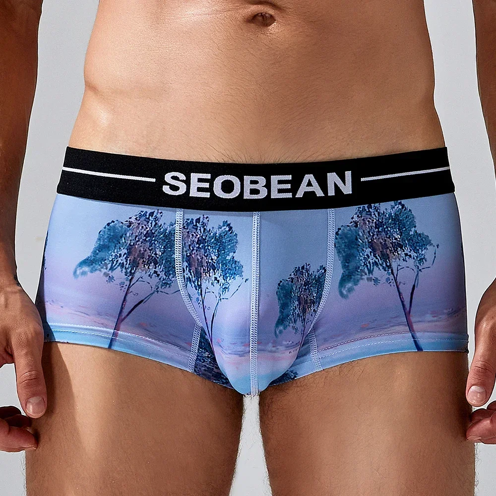 2024 New Arrival Men Underwear Vintage Breathable Underpants Printed Beach Style Boxers Low Waist Fashion Briefs For Male