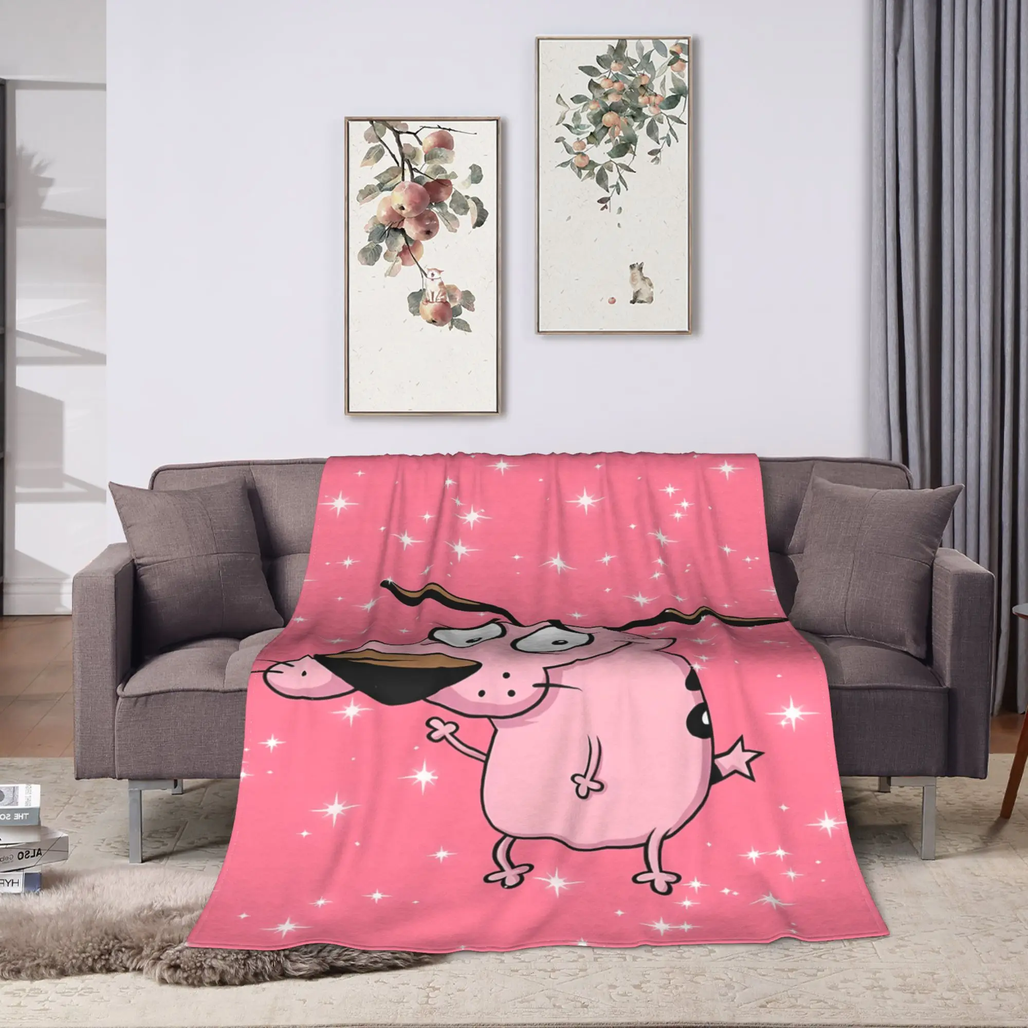 Warm Soft Blankets Airplane Cartoon Courage Cowardly Dog Throw Blanket Flannel Bedspread For Couch Chair Sofa Bed Sofa Bed Cover