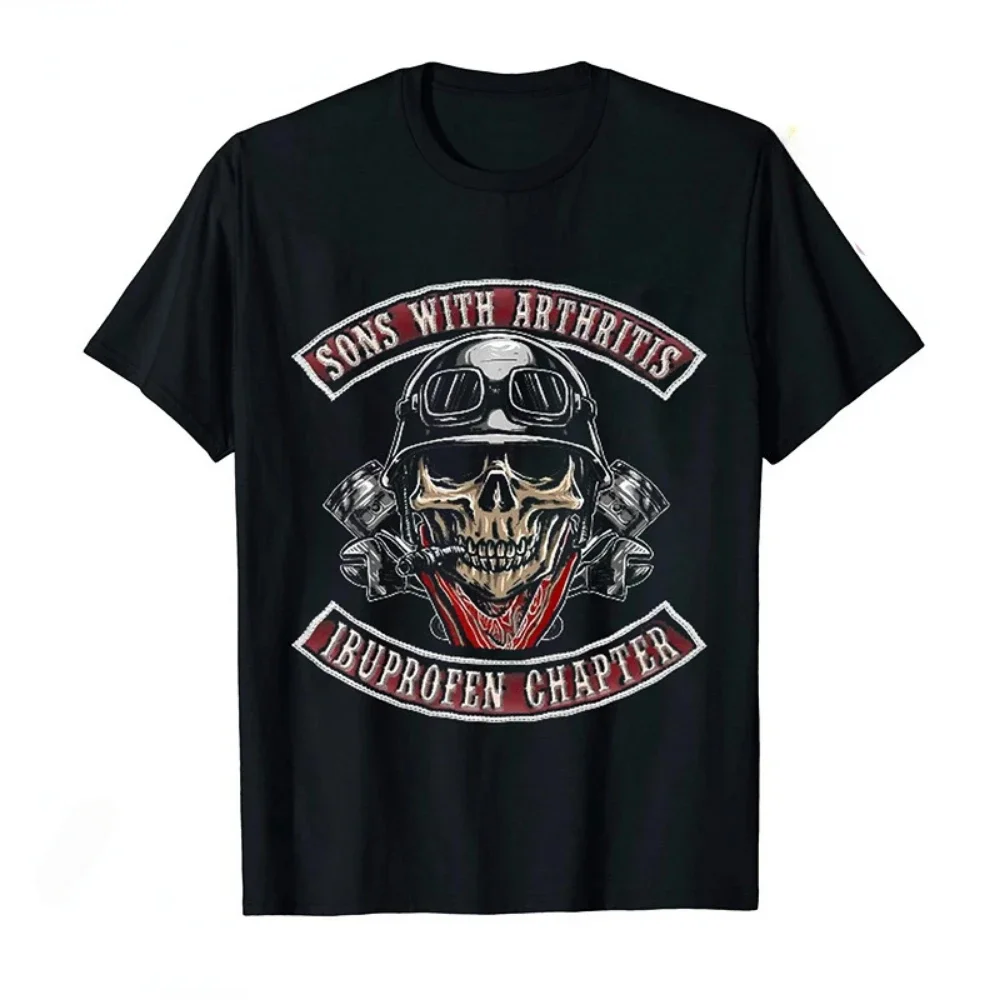 

Sons with Arthritis Ibuprofen Chapter Funny Biker Skull T Shirt Gothic Ropa Hombre Streetwear Black Vintage Mens Graphic Shirts
