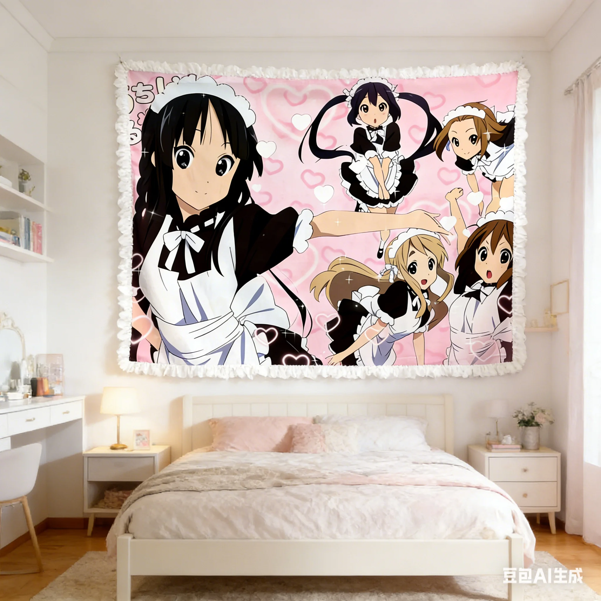 1pc Anime Maid Tapestry, Polyester 2D Print, K-On! Maid Cafe Design, Wall Decor for Bedroom & Living Room, Anime Fan Room Accent