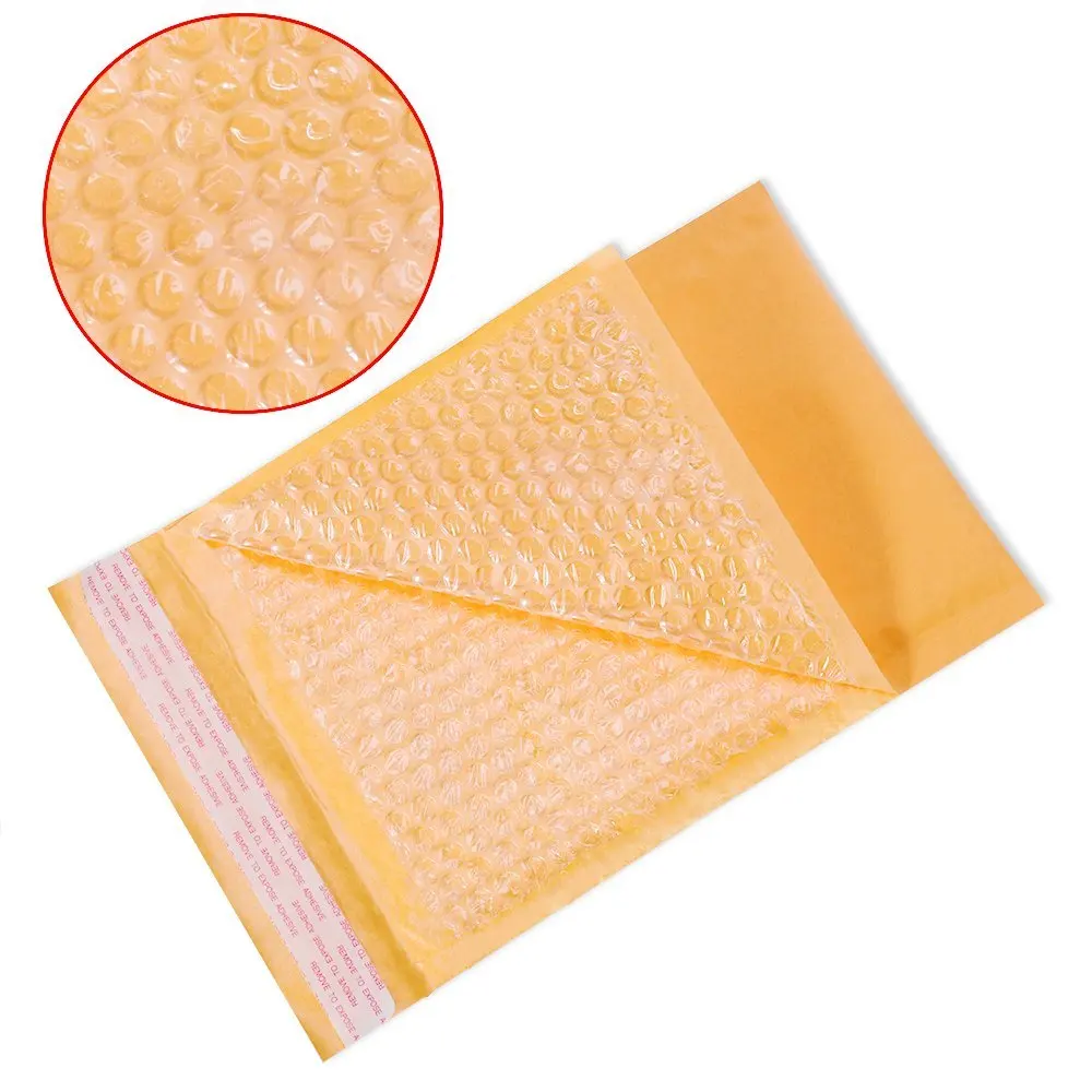 Hysen 10Pcs Wholesale Bubble Mailer Yellow Kraft Paper Self Sealing Padded Envelope Packaging Bags for Business Courier Pouch