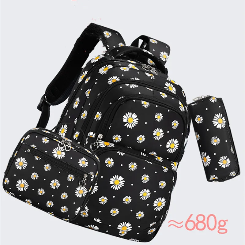 Tas Sekolah Kasual Baru untuk Anak Perempuan Kelas 4-6 Set 3pcs Kotak Makan Tempat Pensil Ransel Bahu Pelajar SMP Kapasitas Besar Mochilas