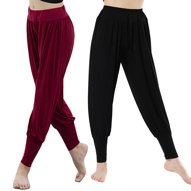 Women Modern Dance Pants Solid Color Modal Elastic Waist Lantern Pant Comfortable Dancing Practice Yoga Trousers M-2XL