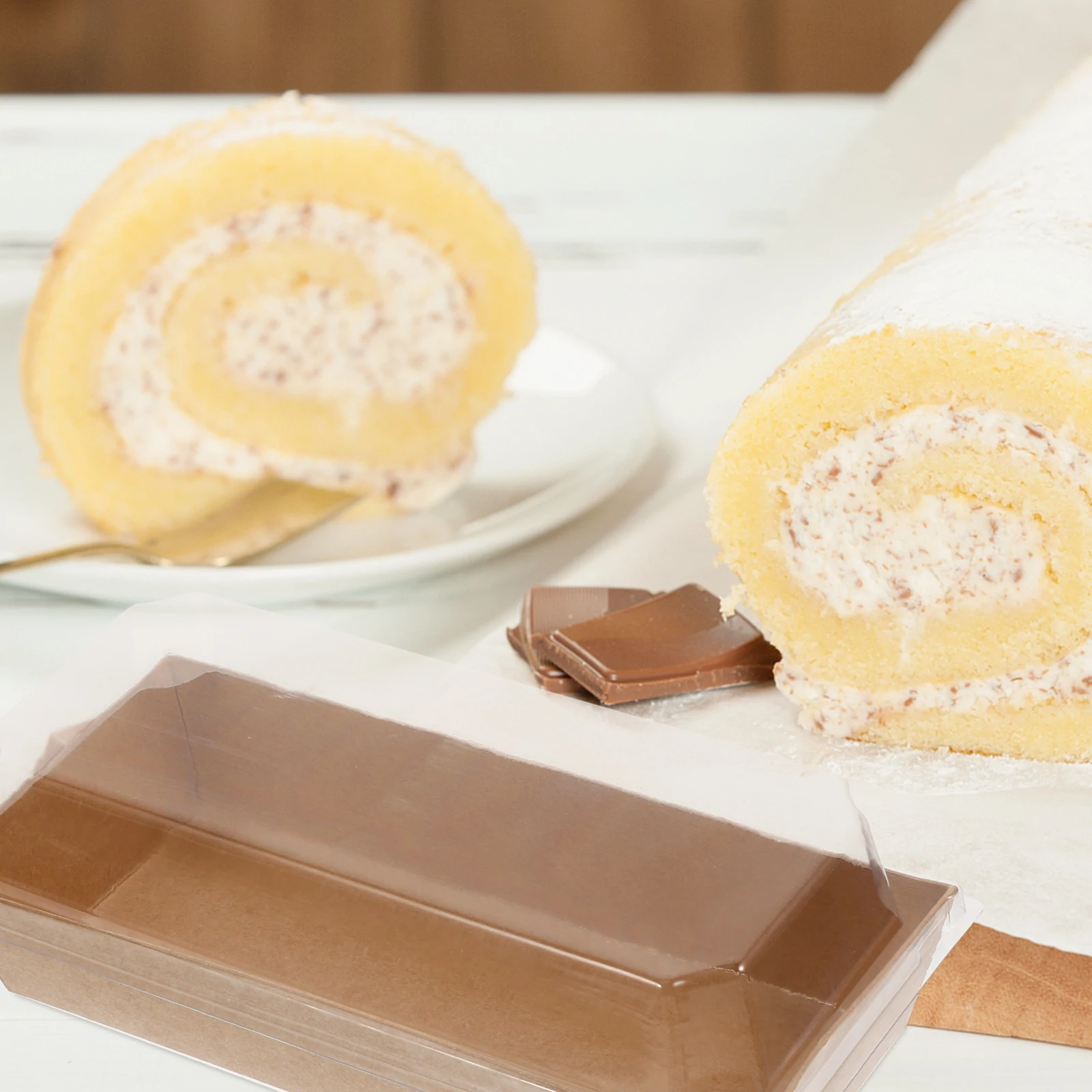 

50pcs Cake Roll Food Containers Paper PP Material Swiss Roll Box Long Cake Box Party Favors Cookie Boxes Safe Healthy Packaging