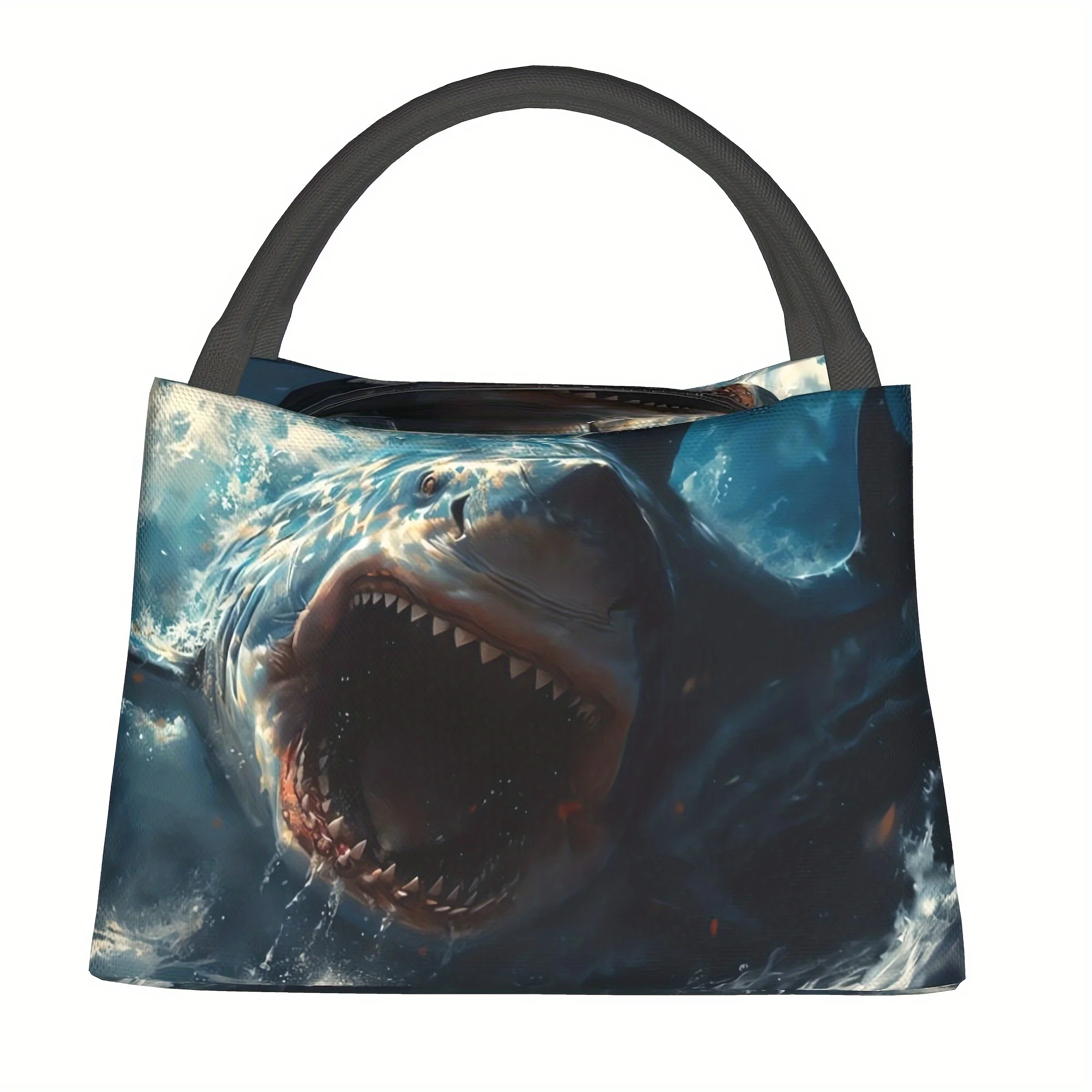 

1 шт., портативная многоразовая сумка-холодильник с рисунком Fierce Shark, изолированная сумка для обеда, незаменимая для кемпинга, пикника, пляжа, подходит