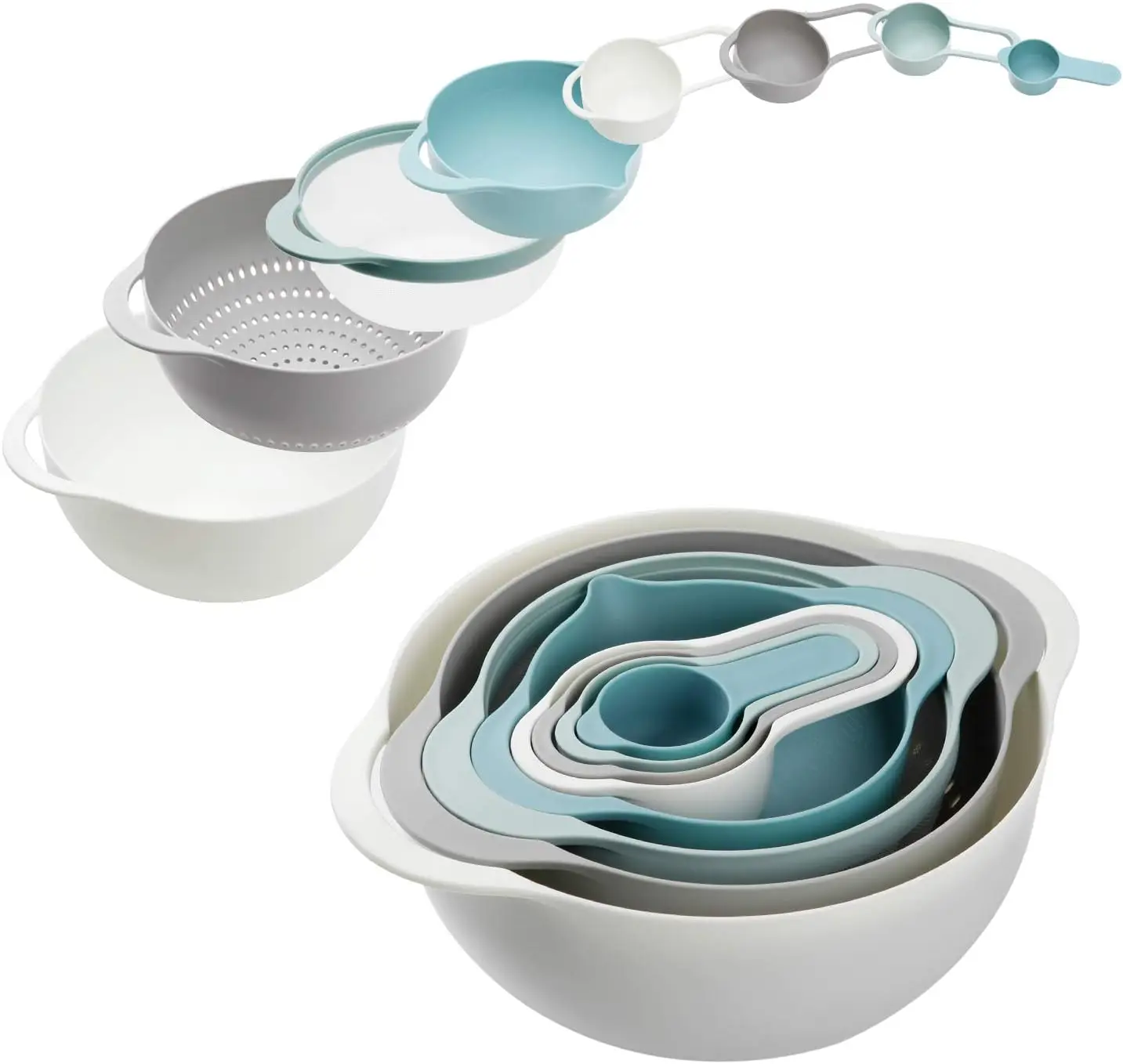 

Пластиковые миски для смешивания - Набор из 8 разноцветных мисок, складывающиеся для удобного хранения, с мерными шкалами