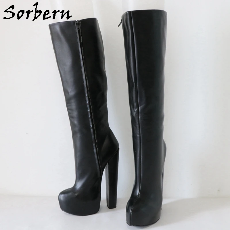 Sorbern 20Cm Block Heel Boots Women Knee High Invisible Platform Shoes Chunky Heeled Drags Custom Wide Calf Service Available