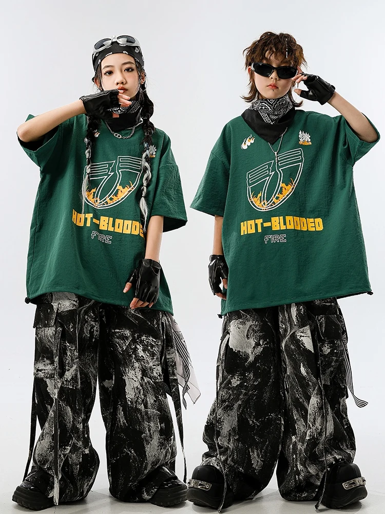 

2025 Kids Street Dance Clothing Hip Hop Baggy T Shirt Cargo Pants Boys Summer Handsome Outfits Girls Jazz Dance Costume BL15476