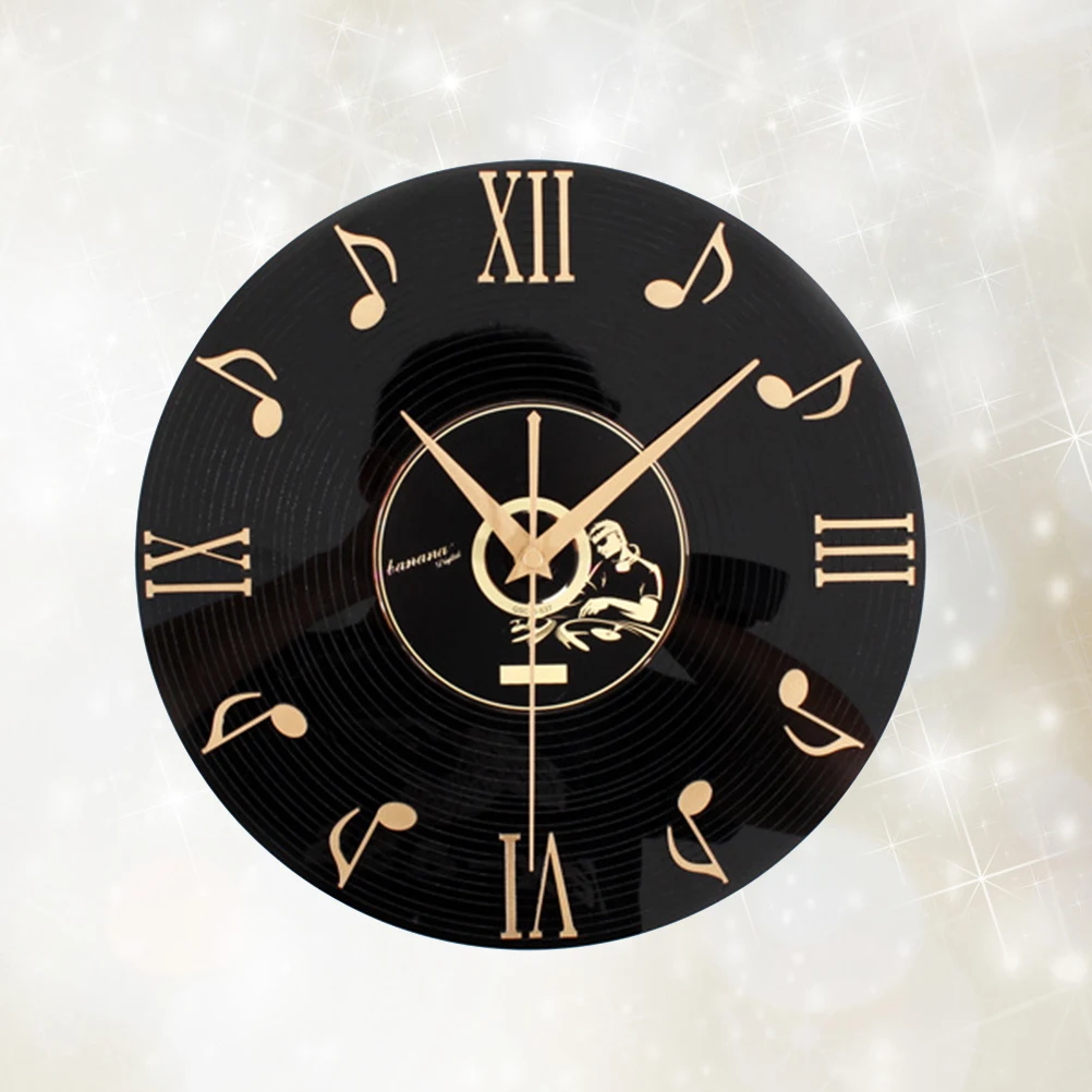 

Golden Retro Vinyl Record Wall 3D Music Note Design Vintage For Home Office Decor Classroom Bedroom Gift Idea Cd Clock