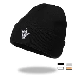 Winter Autumn Unisex Rock Of The Horns Embroidery Love You Acrylic Beanies Hat For Men Woman Outdoor Keep Warm Cold Cap W147