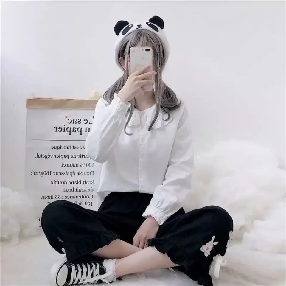 2024 New Women Pants Japanese Style Ankle-Length Loose Casual Student Straight Bloomers Sweet Cute Female Trousers