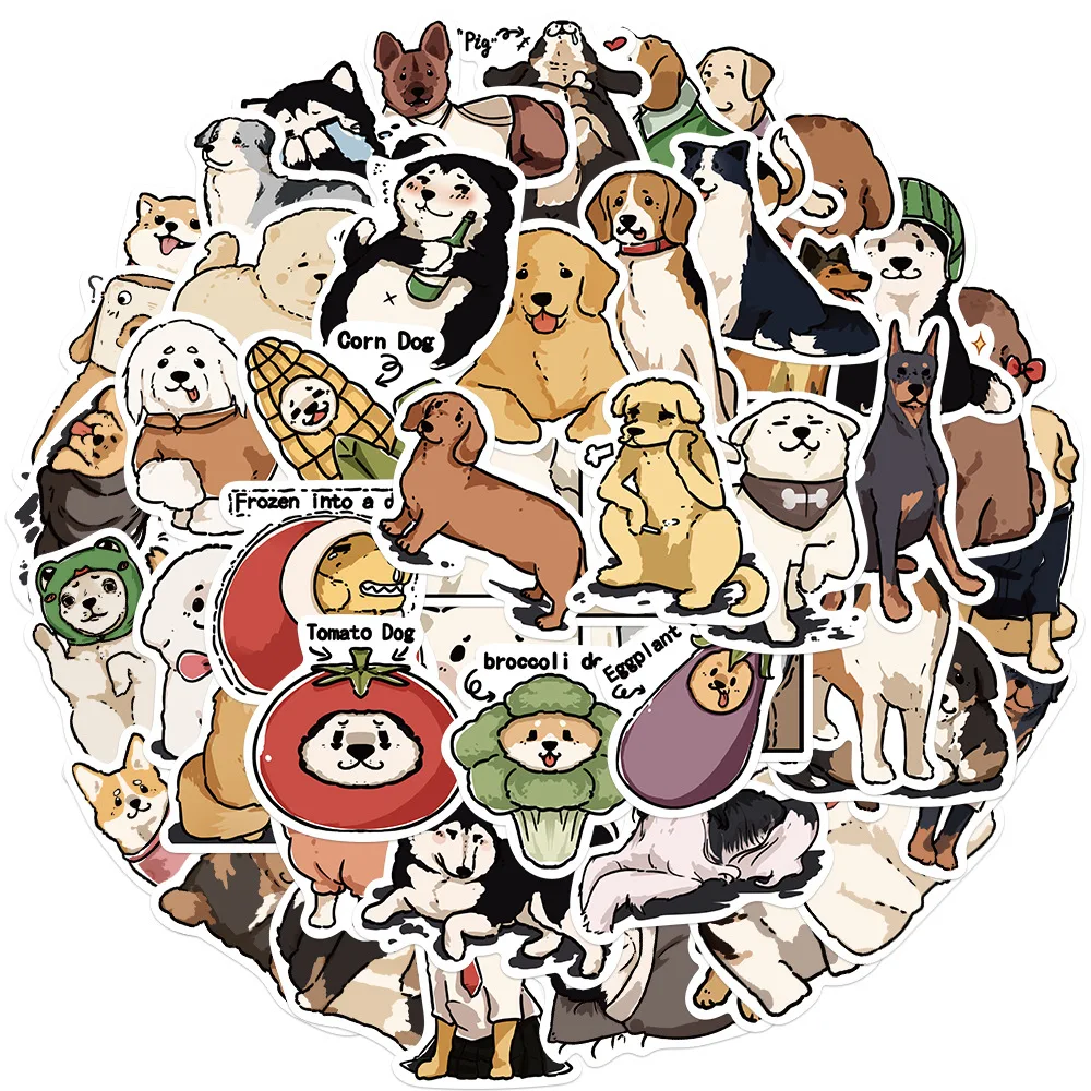 

50PCS Hand-Drawn Dogs Graffiti Stickers Adorkable Dogs Cartoon Decal DIY Luggage Phone Guitar Cup Scraphbook Classic Kid Toys