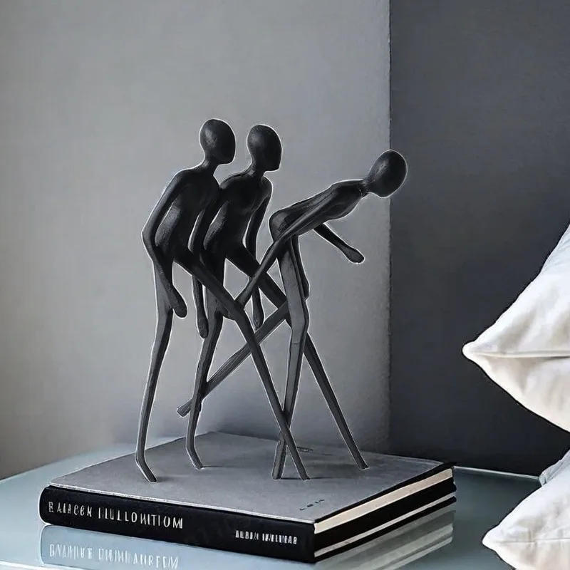 Modern Abstract Black Cast Iron Sculpture Ornament Metal Crafts Bogu Frame Open Cabinet Ornament