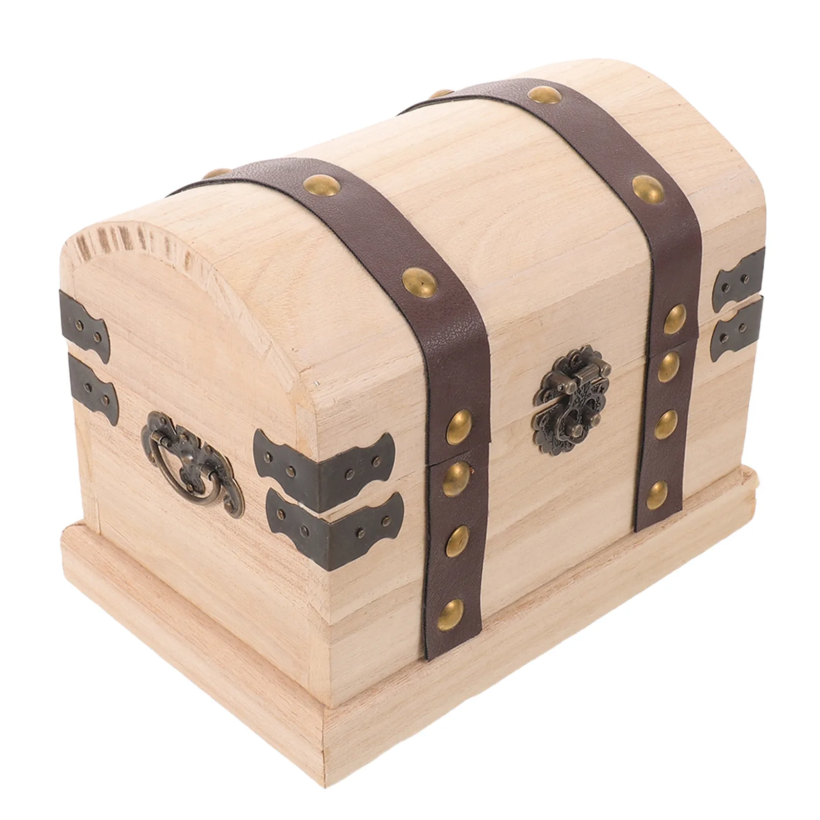 Unfinished Wood Treasure Chest Decorative Jewelry Box Hinged Lid Lockable Front Clasp DIY Craft Keepsake Wedding Favor Storage